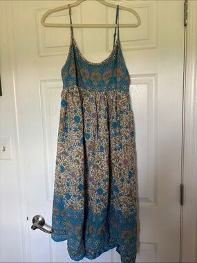 Bohemian Midi Blue Floral Spaghetti-Strap Sundress